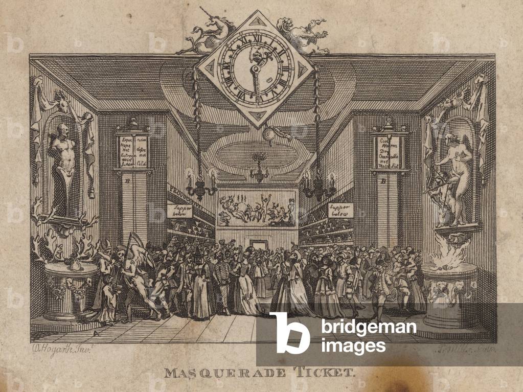 "Maskenschein (Gravur)" von William Hogarth, b/w
