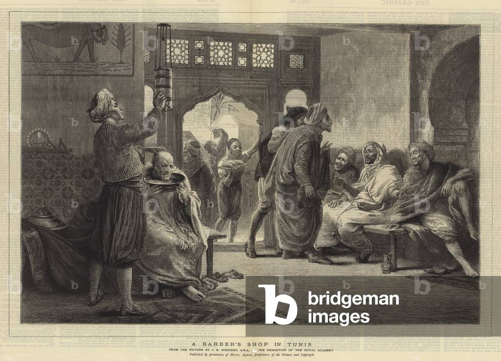 A Barber's Shop in Tunis (engraving)