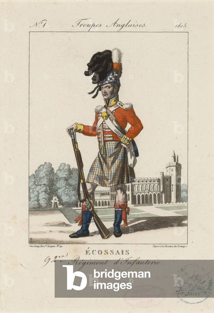 Image of Engraving depicting Scottish 92nd Infantry Regiment 1815 by French Artist