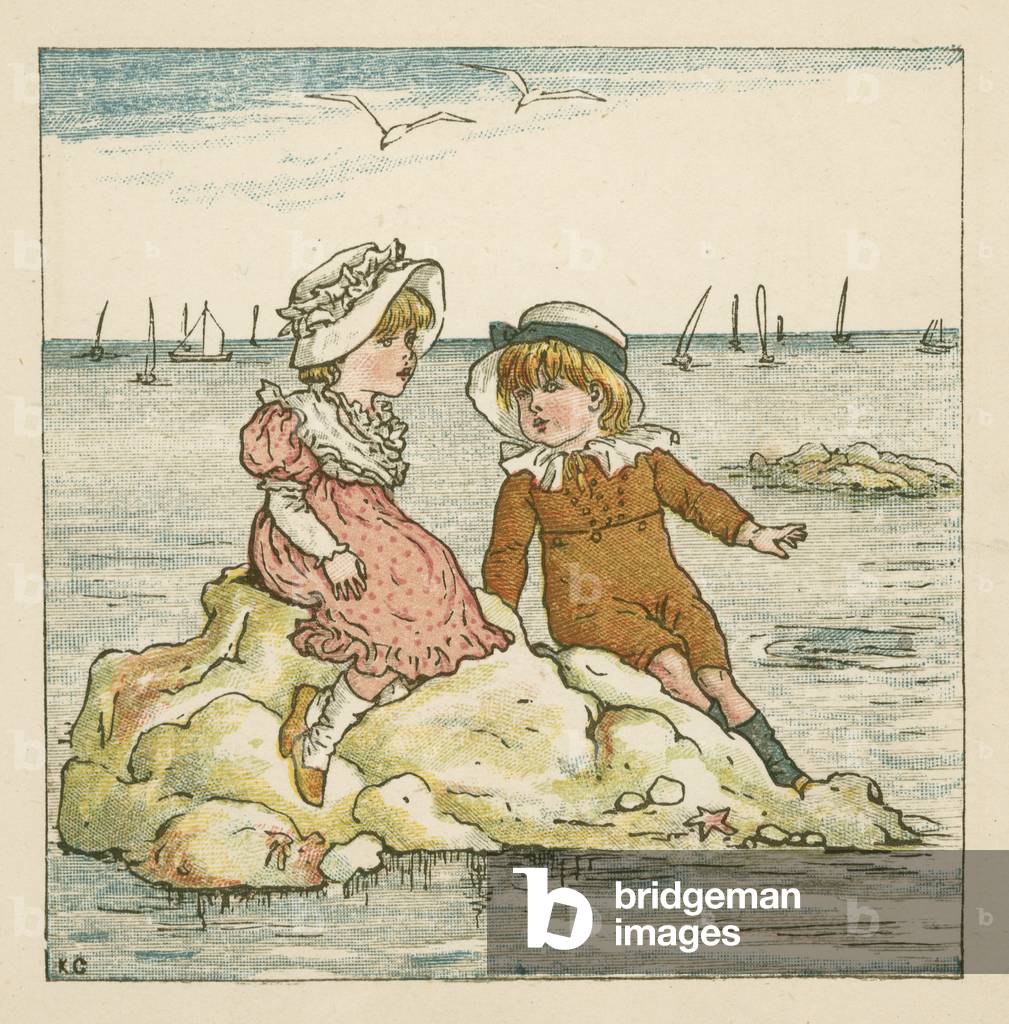 Ragazzo e ragazza incagliato su una roccia (colore lito)