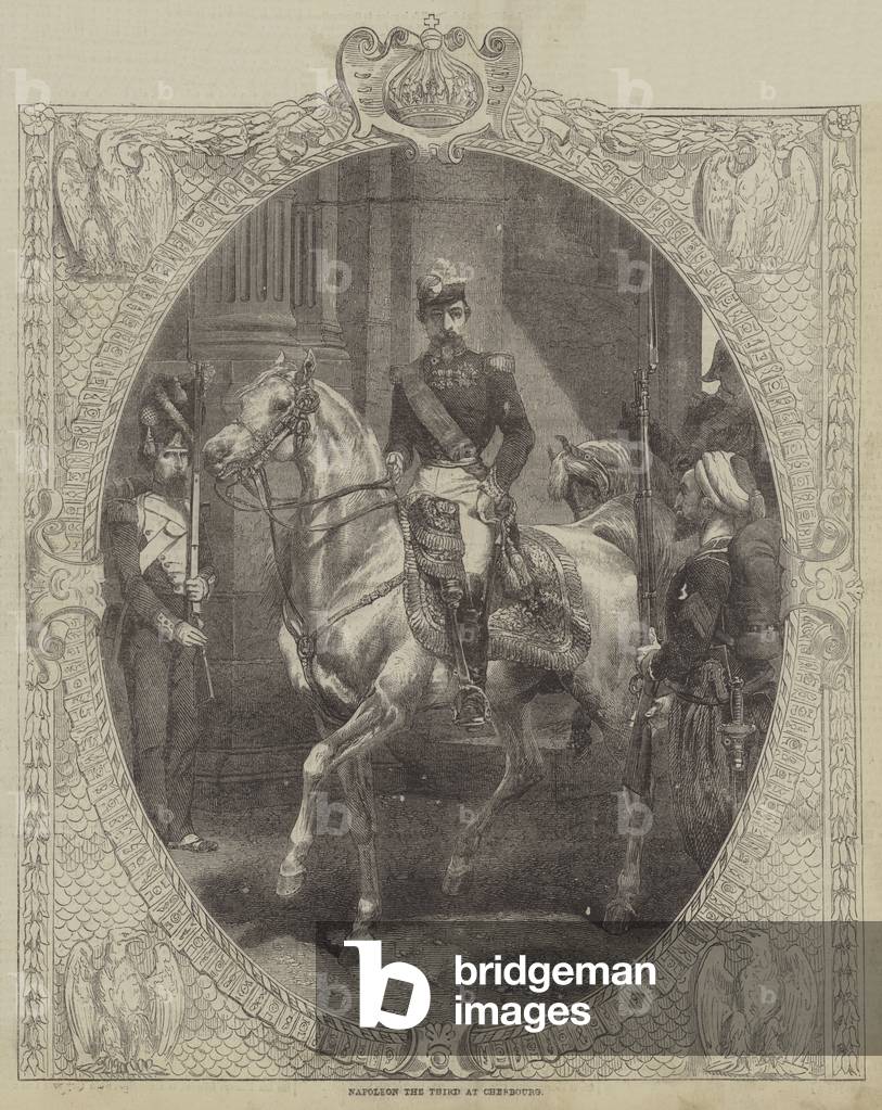 "Napoleone il terzo a Cherbourg (incisione)" di English School, b/w