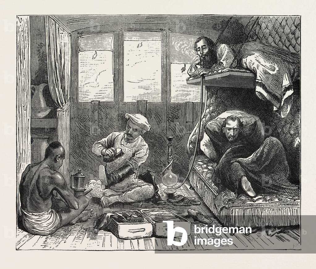 Immagine di Incisione "Viaggiare in treno in India", b/w