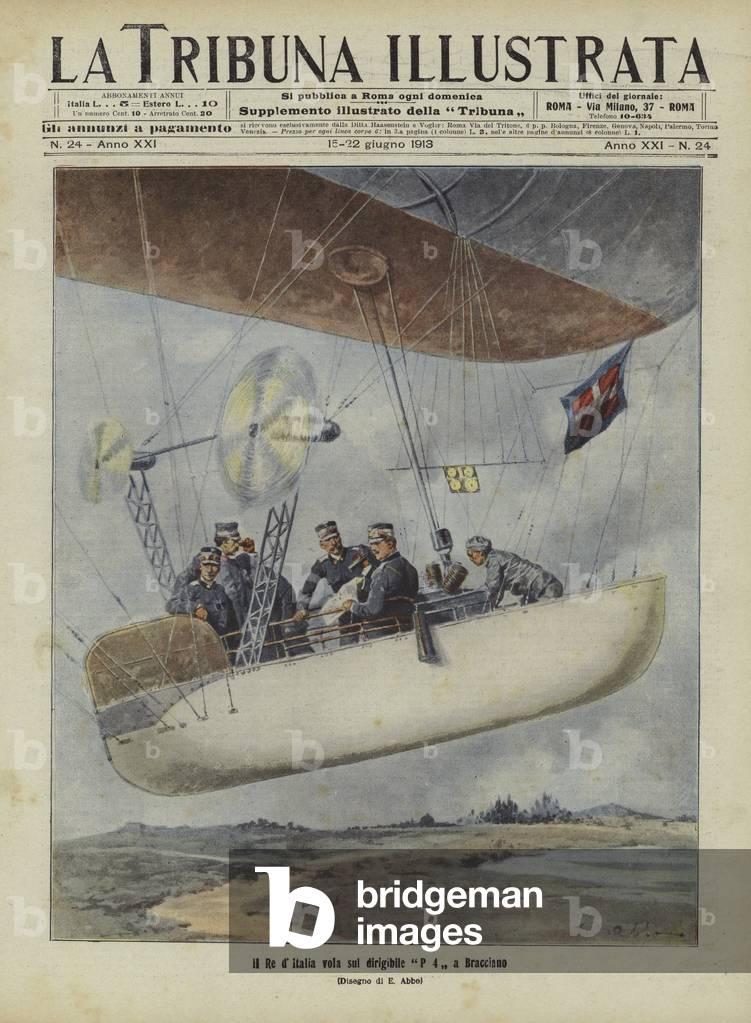 Re Vittorio Emanuele III d'Italia in volo sul dirigibile P4 sopra Bracciano (colore lito)