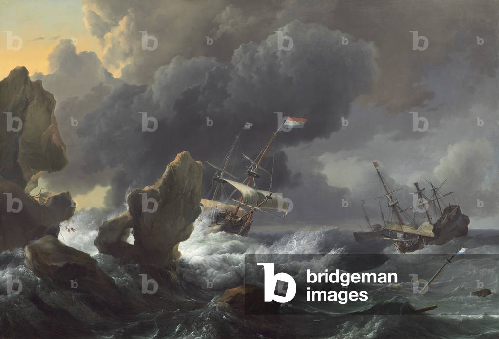Immagine di Dipinto "Navi in angoscia off un roccioso costa" 1667 di I Backhuysen