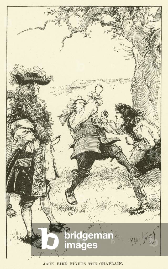 Jack Bird Fights the Chaplain (engraving) by Paul Hardy, b/w