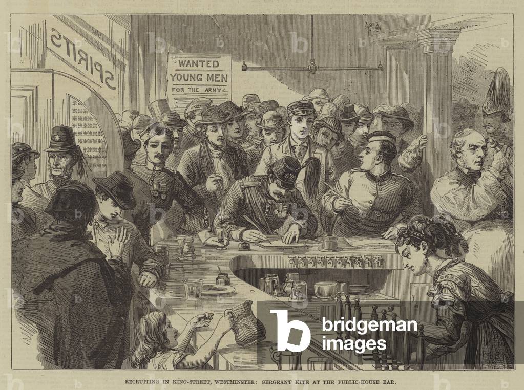 Recruiting in King-Street by David Henry Friston, b/w