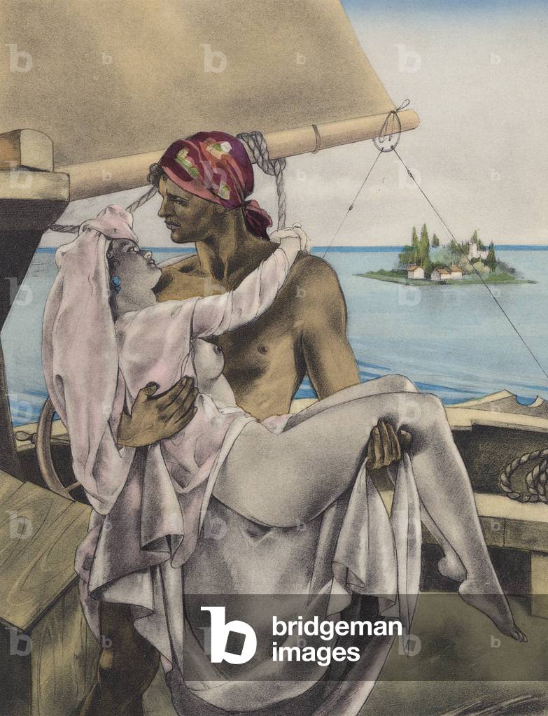 Illustrazione di Brunelleschi per Contes et Nouvelles de La Fontaine (litografia a colori)