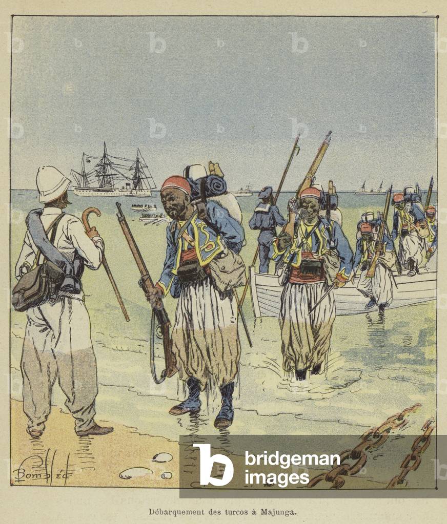 Debarquement des turcos a Majunga (colour litho)