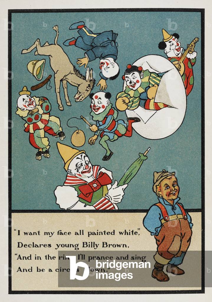 "Der Clown. Verschiedene Clowns. Eine Farbillustration für ein Kinderbuch."