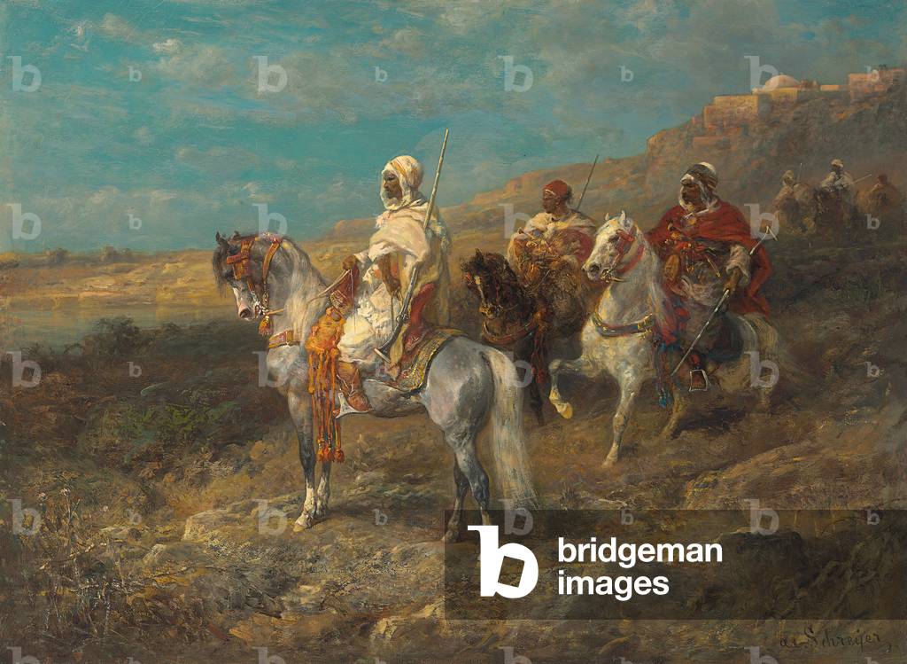 Bild von Gemälde "Arabisch auf Ein weiß pferd (öl auf leinwand)" von Adolf Schreyer