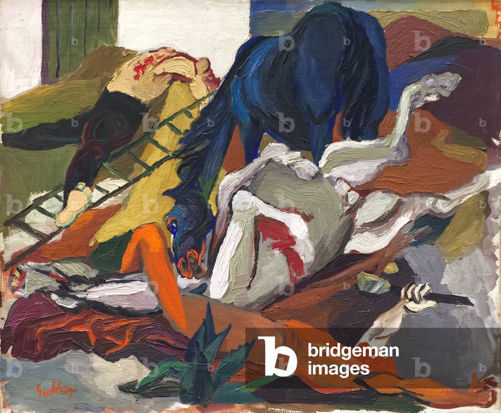 battaglia con feriti cavalieri, 1943 (olio su tela)