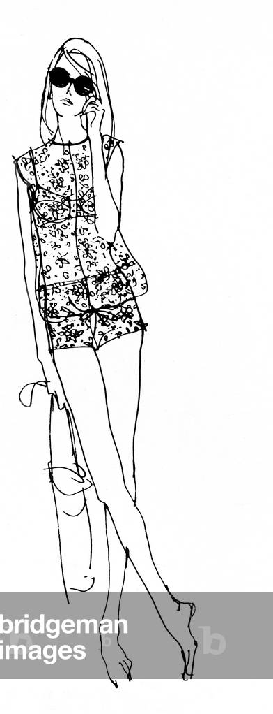 Image de Dessin représentant Dessin de mode, 1965 par Angela Landels, b/w