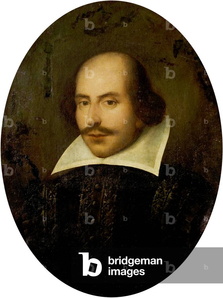 Image of Painting depicting The Venice Portrait of William Shakespeare (oil on canvas) by English Artist, b/w