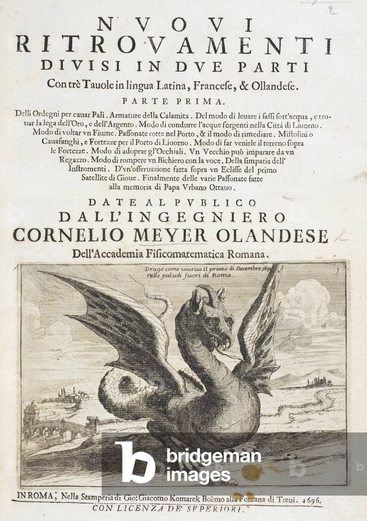 Eine Gravur eines Drachen.
