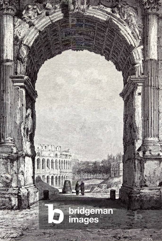 Roma Italia 1875il Colosseo e l'Arco di Costantino Visto dall'Arco di Tito
