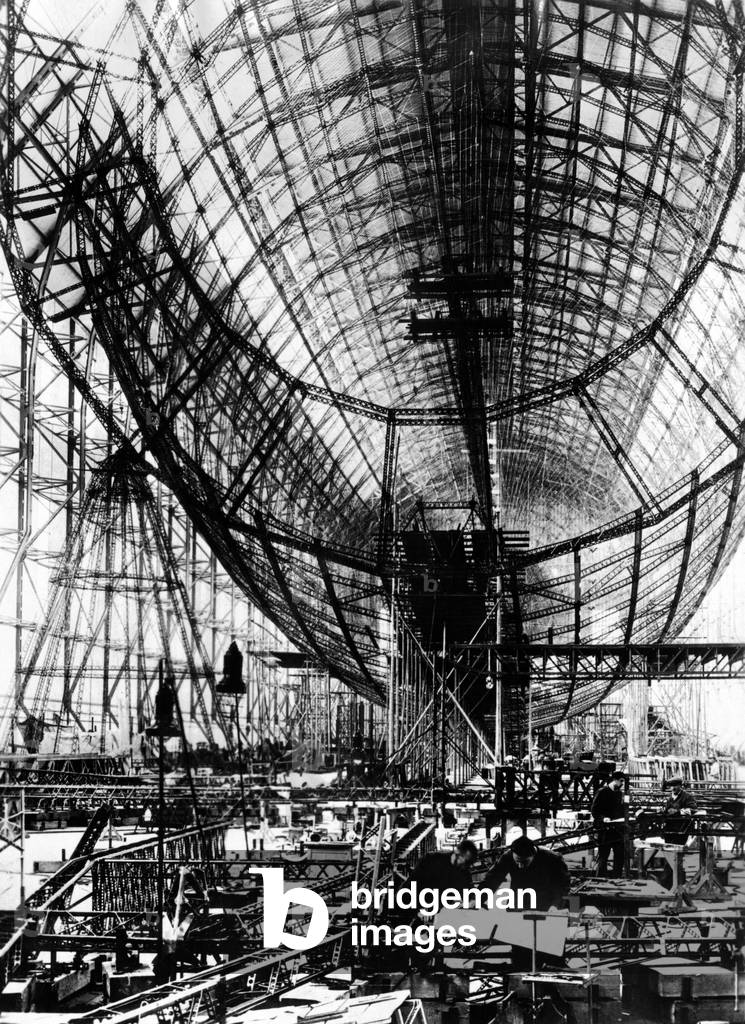 Hindenburg Airship under construction. The almost complete steel frame