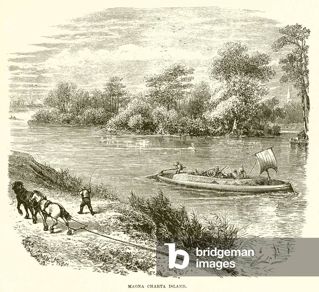 Magna Carta island (engraving) by English Artist, b/w