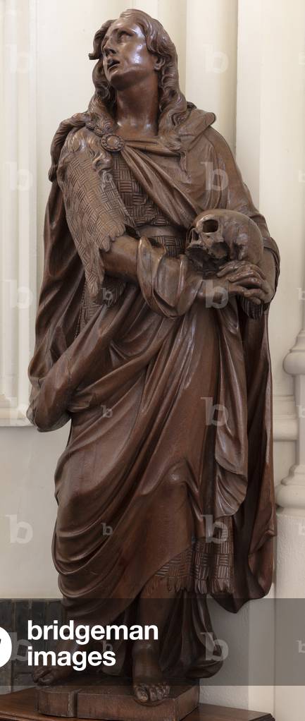 Immagine di Fotografia "Abbazia (Abdij van Tongerlo). La chiesa. Statua dell'evangelista. Legno (legno)"