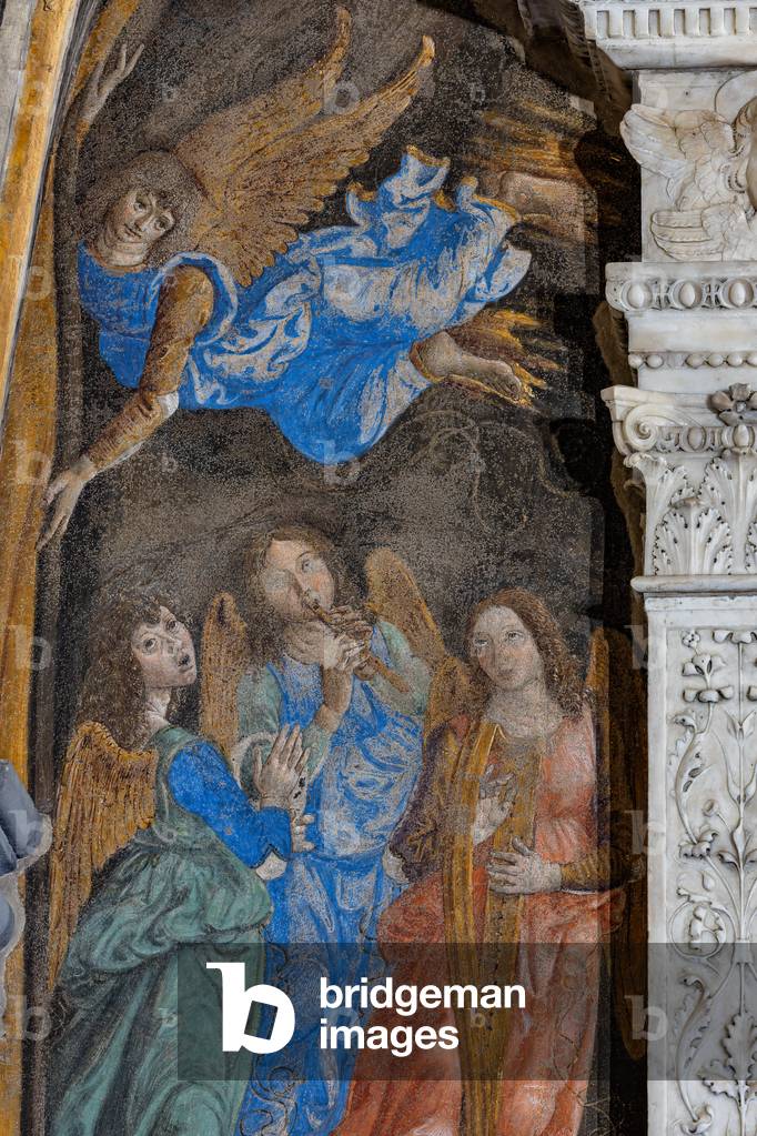 Immagine di Affresco "Miracolo del Sacramento»: dettaglio con alcuni angeli che suonano musica (affresco)" di 