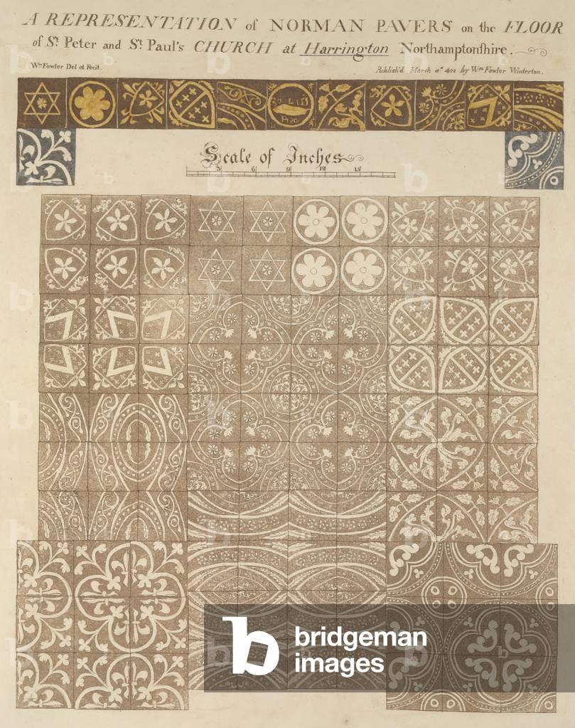 A depiction of a floral stone floor at St. Peter and Paul, b/w