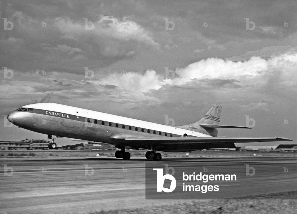 Immagine di Fotografia "Test di decollo di un aereo Caravelle" 1955 di Unknown photographer, b/w