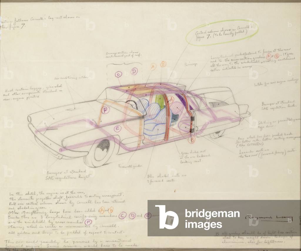 Image of A sketch of the Cornell Car, c.1956 (annotated in pencil by
