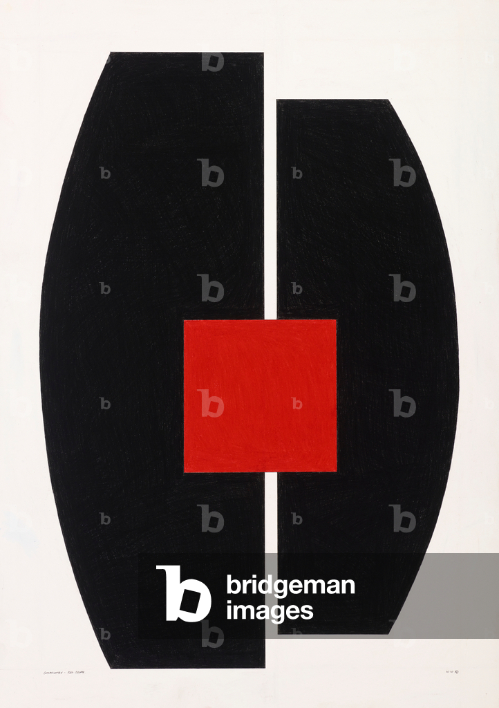 Red Square on Black, 2021 (enamel on card)