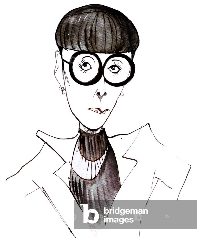 Edith Head, American costume designer (1907 - 1981), caricatura con occhiali
