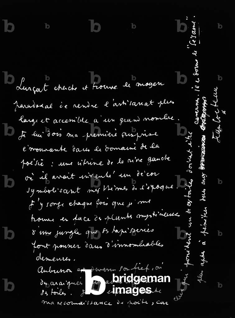 Brief von Jean Cocteau über Jean Lurcats Werk, 20. Jahrhundert (Manuskript)