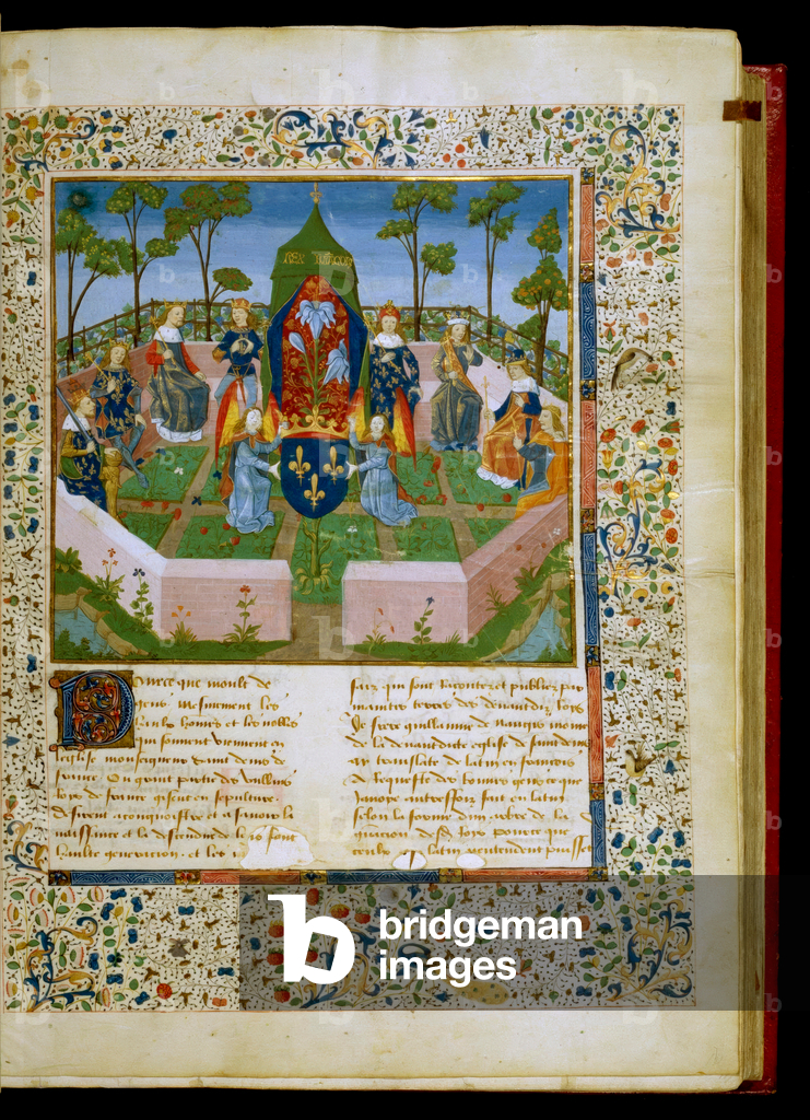 Karl der Große und die Könige von Frankreich in einem Garten, c.1485-99 (Tusche und Farbe auf Papier und Perga