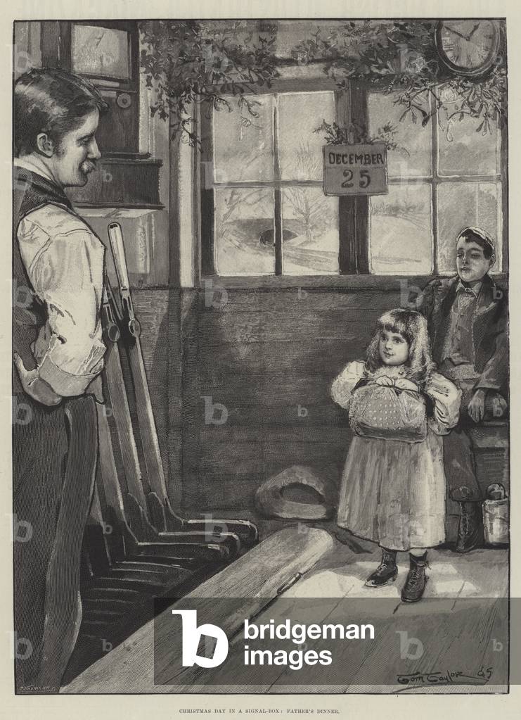 Weihnachtstag in einer Signal-Box, Vateressen (Gravur)