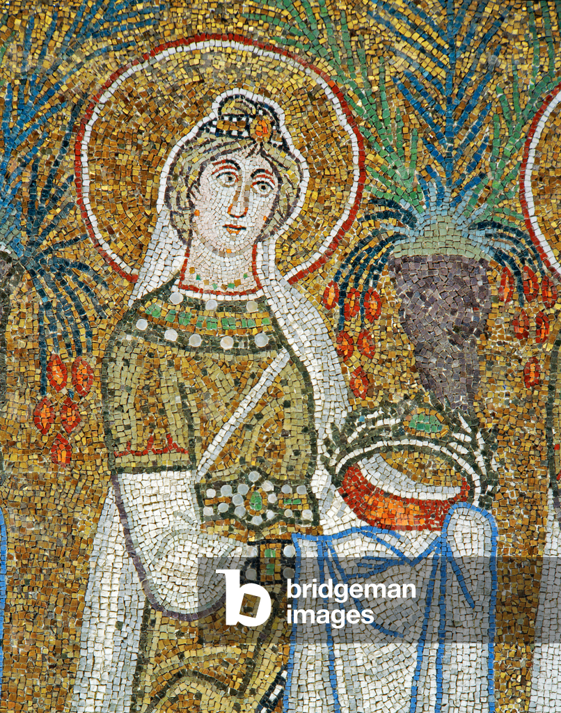 Image de Mosaïque représentant Procession des vierges : Sainte Justine portant une couronne - symbole du marty