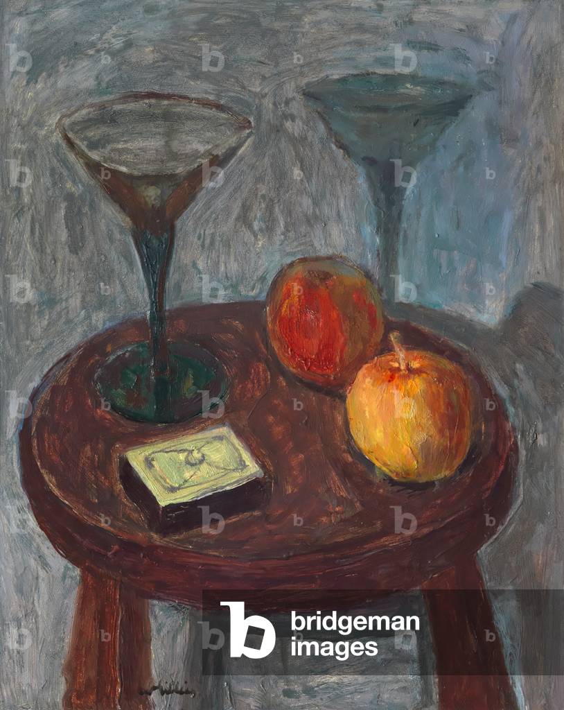 Natura morta con bicchieri da vino e mele, 1920-73 circa (olio su tela)
