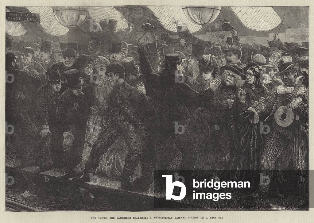Die Oxford und Cambridge Boat-Race, ein Metropolitan Railway Station an einem Race Day (Gravur)