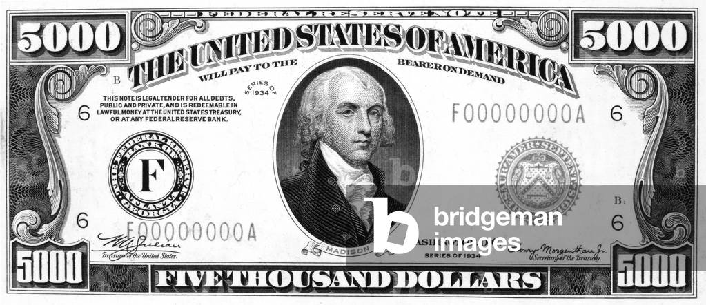 CURRENCY 5 000 DOLLAR BILL President James Madison On The Front Of A U 