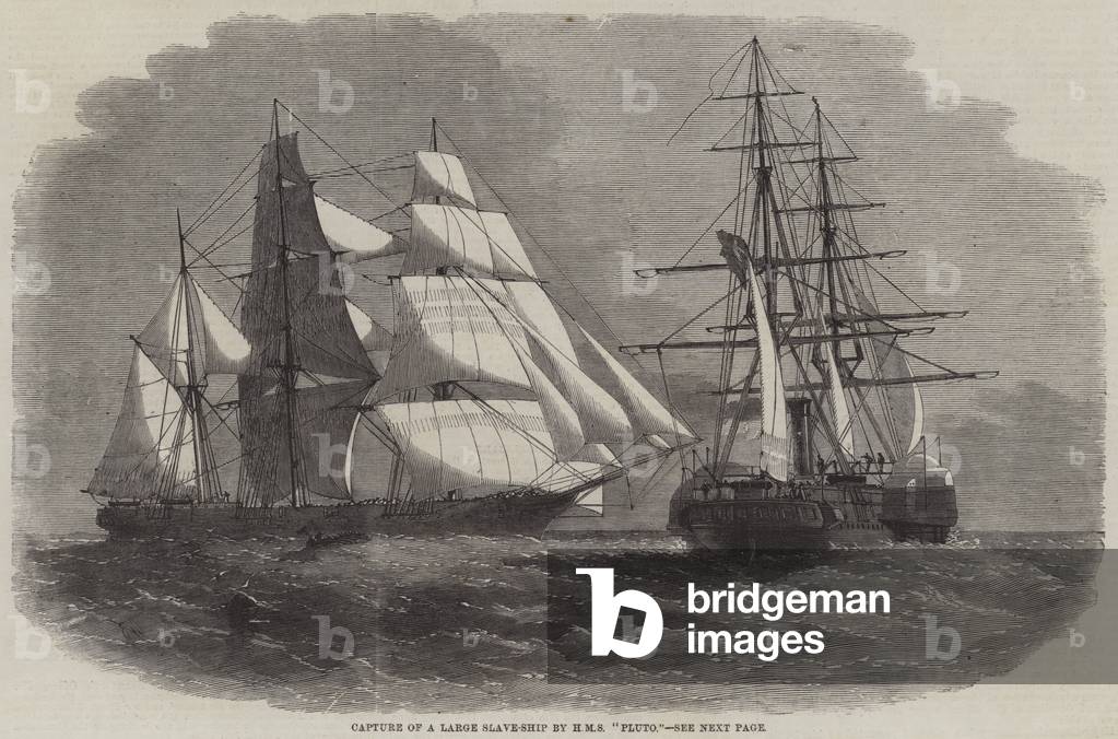 "Cattura di una grande Slave-Nave da HMS «Plutone» (incisione)" di Edwin Weedon, b/w