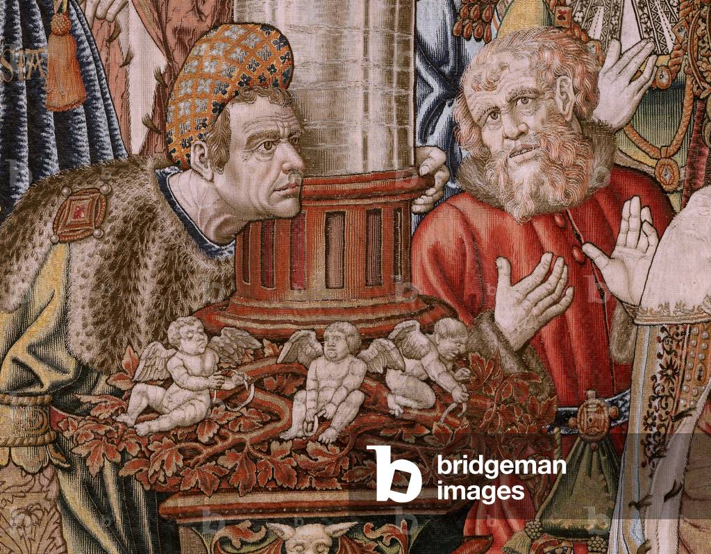 Tapisserie flamande. Série Les honneurs ; Noblesse (La Nobleza). Quatrième tapisserie de la série. Caricaturis