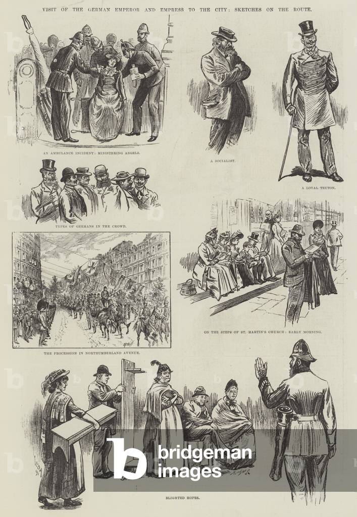 "Visita del tedesco Imperatore e Imperatrice per la città" 1891 di J.F. Weedon, b/w