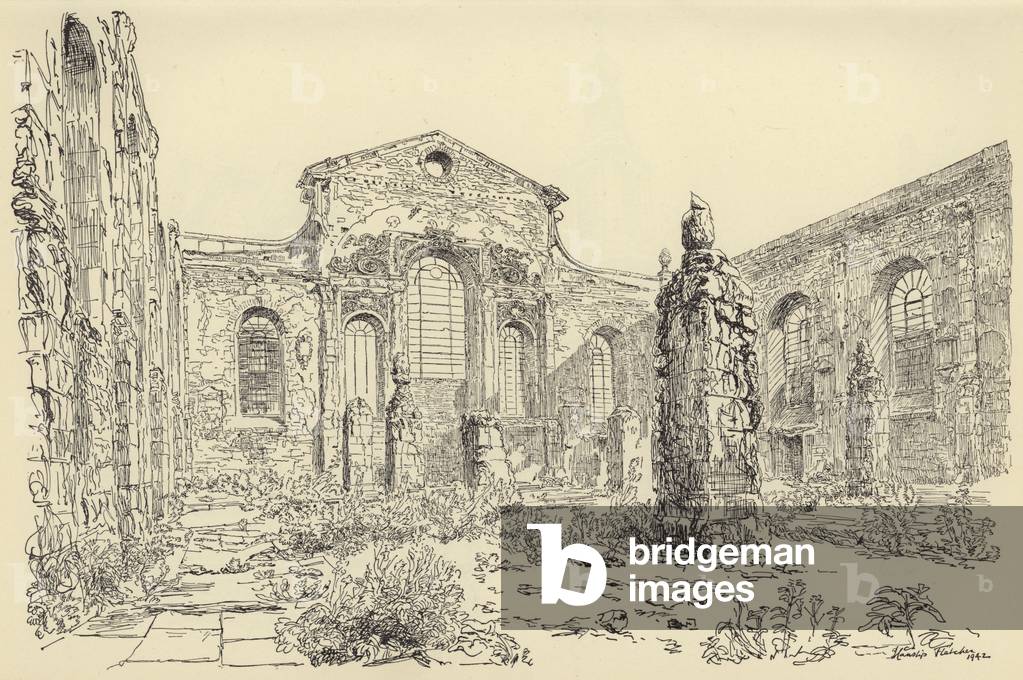 Image of Print depicting Christ Church Newgate Street (litho) by Hanslip Fletcher, b/w