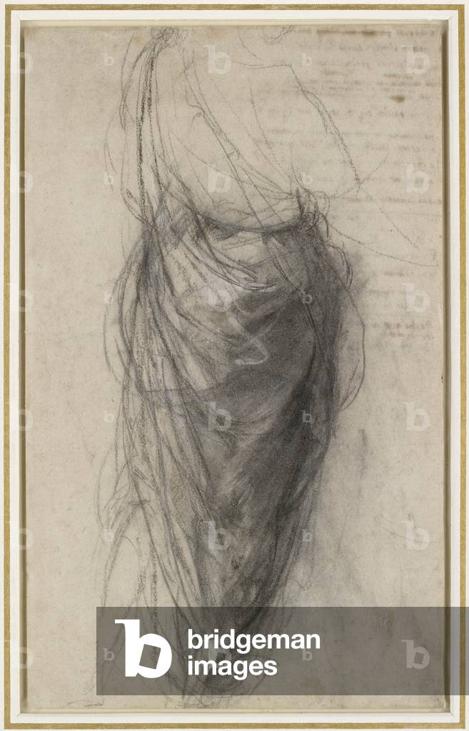 Study for the Drapery of a Man in Back View (black and white chalks with brownish-black chalk by Raphael, b/w