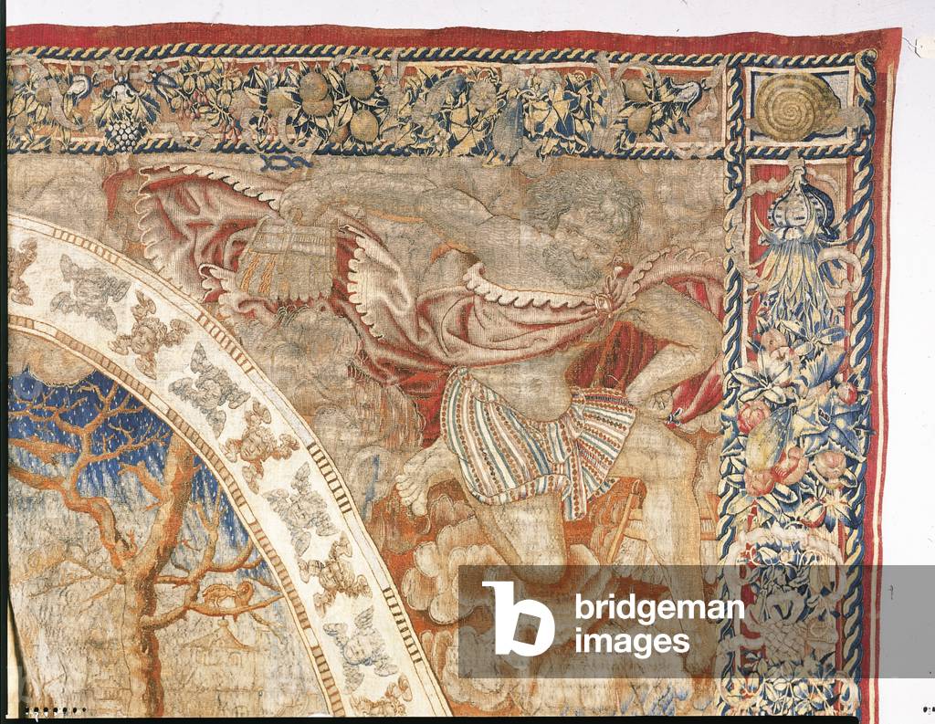 Arazzo allegorico di Bruxelles raffigurante il mese di dicembre da «I mesi del medaglione», c.1525 (lana e set