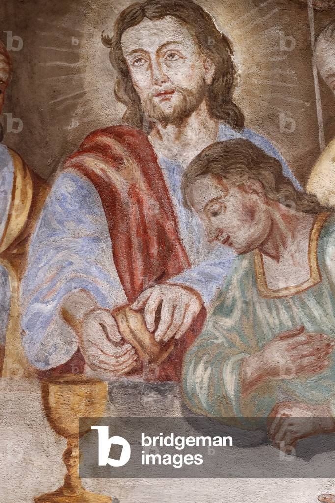 Chiesa di Notre Dame de l'Assomption de Cordon. Affresco. L'Ultima Cena. L'ultimo pasto che Gesù ha condiviso 