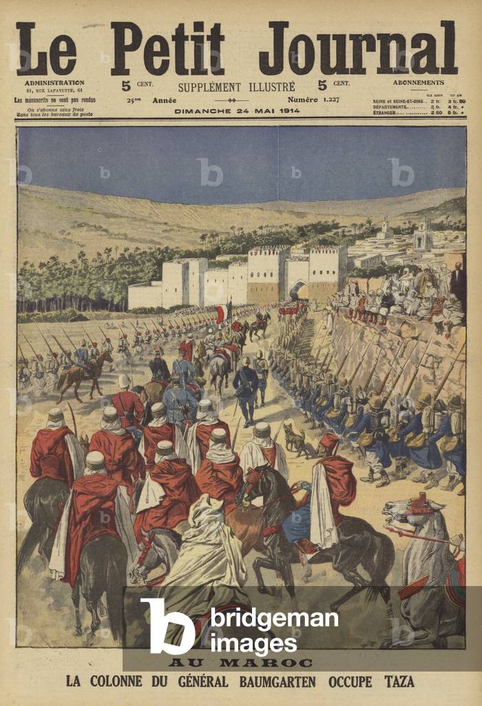 Colonna francese comandata dal generale Baumgarten che occupa la città di Taza in Marocco (colore lito)