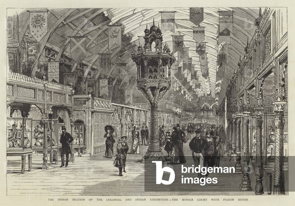 la sezione indiana del coloniale e indiano mostra, la corte centrale con piccione casa (incisione)