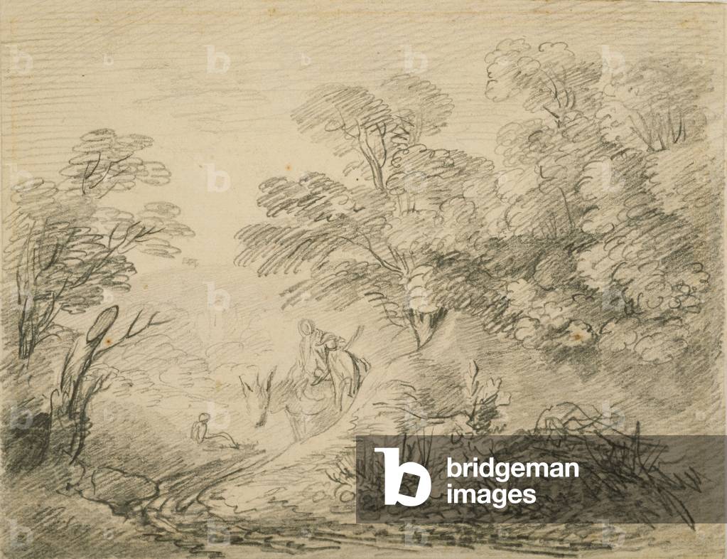 bewaldete landschaft mit Esel und figuren, c. 1759 (graphit auf papier)