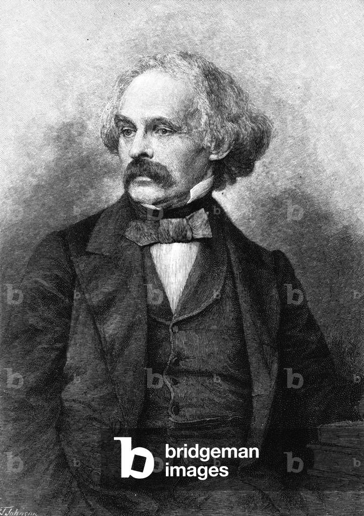 "Nathaniel Hawthorne (Kupferstich)" 1801 von American School, b/w