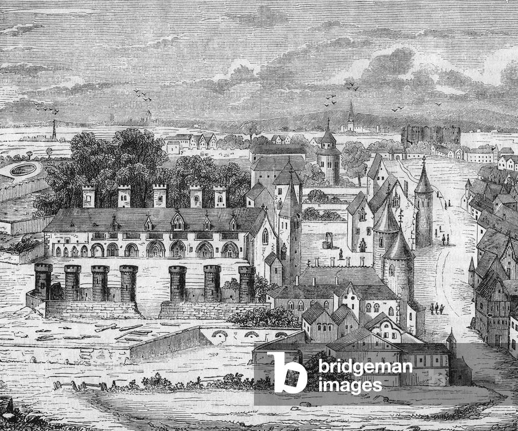 View of the Tournelles palace in Paris c. 15th 16th century, b/w