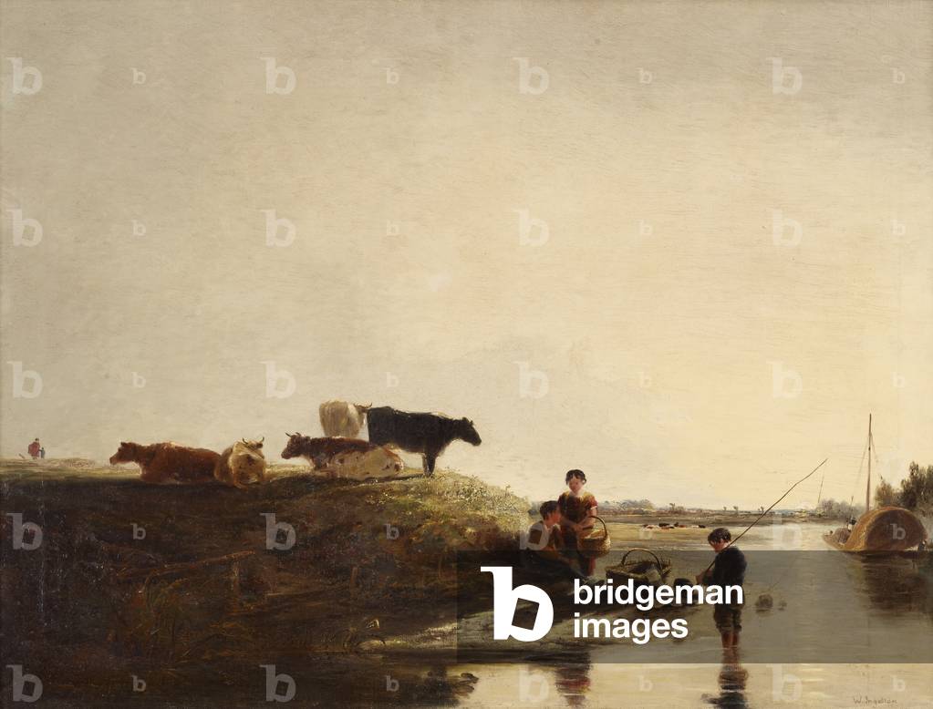 Blick in der Nähe von Windsor, mit Kühen und Fischern