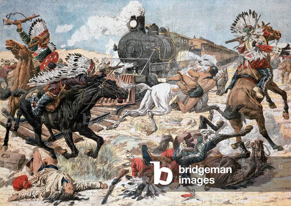 Immagine di Stampa "Indiani che attaccano il treno" 1906
