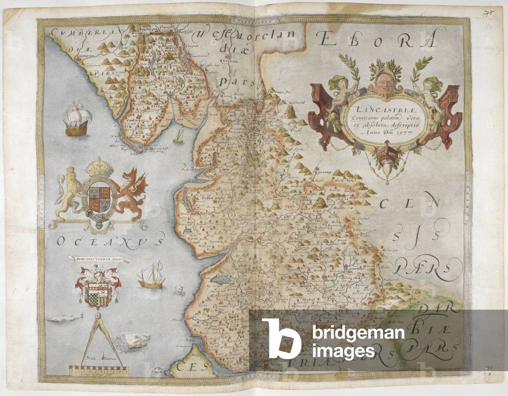 Mappa del Lancashire, 1577.